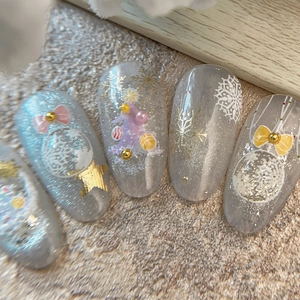 Golden Christmas tree nail art stickers with 3D snowflakes and cute bow decorations