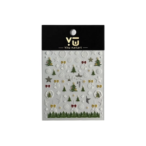 Embossed gold Christmas tree nail stickers with snowflake and star designs for nail art