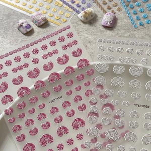 5D Embossed Nail Art Stickers Relief Creamy Spiral Wave Pattern Self-Adhesive Decals For Women DIY Manicure Decoration