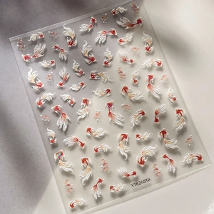 3D embossed koi fish nail art stickers with orange and white gradient designs
