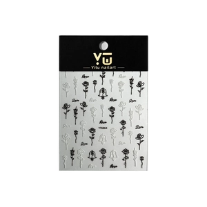 Embossed rose nail art stickers with black and white floral patterns and love lettering