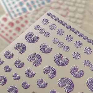 3D metallic purple blue embossed nail stickers with spiral and shell textures