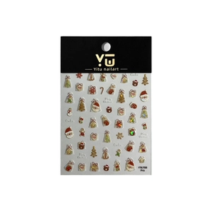 3D Christmas nail art stickers featuring Santa, snowmen, and gingerbread with gold outlines