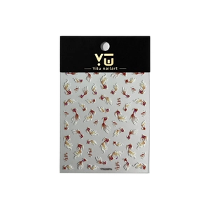 3D embossed koi fish nail art stickers with glitter shell finish and red gold patterns