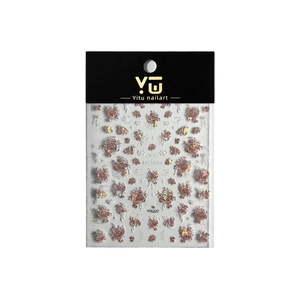 Autocollants vintage roses pour ongles avec paillettes laser et relief 3D sur carte