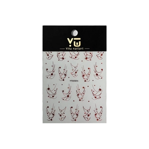 Metallic red star chain nail art stickers with radial lines on white backing card