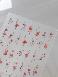 Macro des autocollants à ongles magnolia doré avec motifs de fleurs roses et d'étoiles