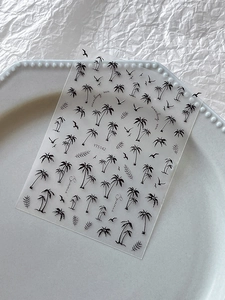 Detail of YT5142 summer nail art stickers with black palm trees and bird patterns