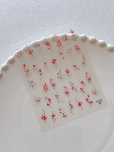 Détails des stickers ongles YT5287 avec magnolias roses et touches de paillettes dorées