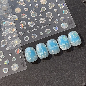 Stickers pour Ongles 3D Holographiques Bulles d'Eau Laser Cœur Étoile Gaufré Décoration d'Ongles DIY pour Femmes