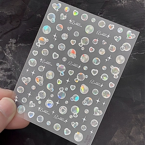 Autocollants 3D holographiques pour ongles avec bulles cœurs et étoiles irisées