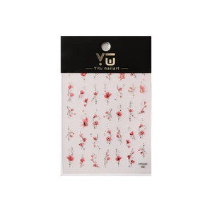 Stickers ongles Yitu fleurs de magnolia rose et feuille d'or avec carte noire