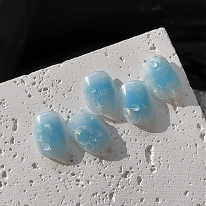 Stickers ongles dégradé bleu avec gouttes d'eau 3D et motifs étoilés, lot de 5 pièces
