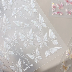 3D holographic butterfly nail art sticker with aurora effect and star details YT5438Tm
