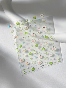 Detail of green apple and butterfly nail stickers with laser holographic effect YT5405