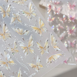 Minimalist iridescent butterfly nail stickers with pearlescent rainbow laser effect