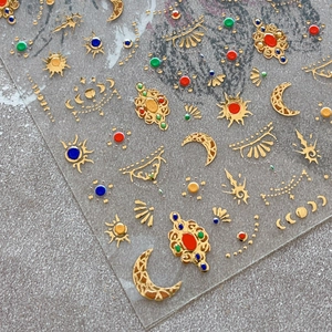 Bohemian gold bronzing nail stickers with sun moon and star patterns for manicures