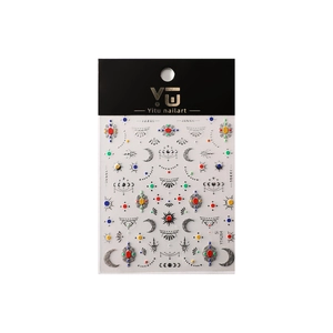 3D bronzing nail art stickers with sun moon and colorful gemstone ethnic patterns