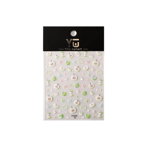 Cute green apple and butterfly nail art stickers with iridescent shell shine finish