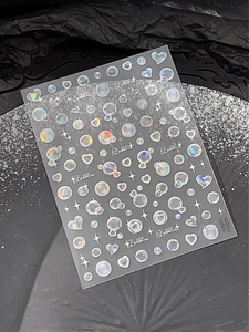 3D holographic bubble and heart nail art stickers YT5056 with sparkling laser effect