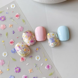 5D Embossed Dried Flower Nail Art Stickers Sweet Small Daisy Floral Design DIY Manicure Decoration Decals For Women
