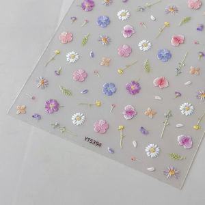 Floral embossed nail stickers with sweet spring daisy and leaf designs on transparent film