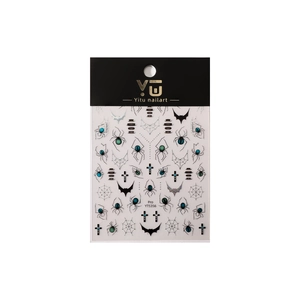 Starry film spider nail art stickers with gothic bat and cross designs for manicures