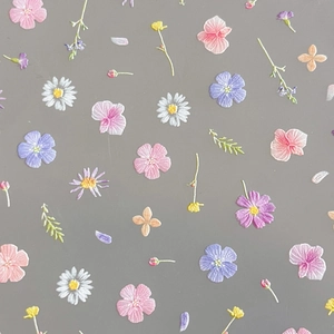 Floral embossed nail art stickers with daisies and cherry blossoms in spring pastel colors