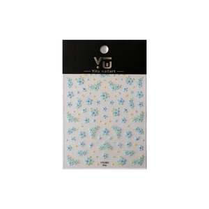 3D embossed blue flower nail art sticker YT5383 with yellow core and green leaves