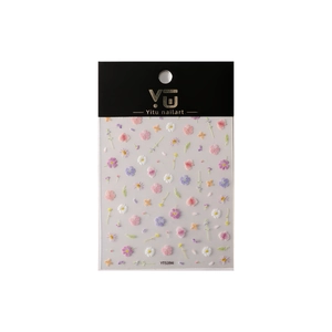 3D floral nail art stickers featuring white daisies and pink petals in black packaging