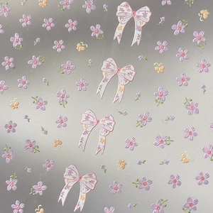 Floral bow embossed nail art stickers with pink roses and butterflies for DIY manicure