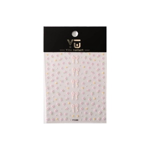 Minimalist nail art stickers with pink floral patterns and bow designs, model YT5388