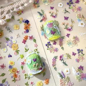 5D 3D Embossed Flower Butterfly Nail Art Stickers Monet Garden Oil Painting Style Self Adhesive Manicure Decals Women