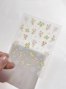 Detail of YT5429 floral nail stickers with pink watercolor flowers and white bows