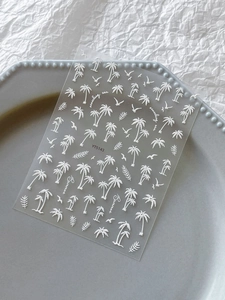 3D-geprägte weiße Kokosnussbaum- und Palmenblatt-Nagelaufkleber mit YT5143 Design