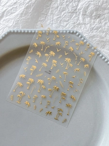 Goldgeprägte Nagelkunst-Sticker mit Palmen und Seevögeln im Sommer-Design YT5144