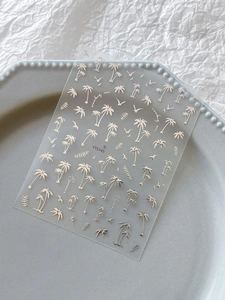 Silberne geprägte Nagelaufkleber mit Palmen und Möwen im Sommerdesign YT5145