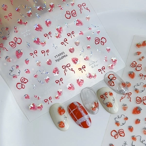 Adesivi per Unghie 3D Fragola Fiocco Dolce Glitter Rilievo Manicure Decalcomanie per Donna Decorazione Unghie Fai Da Te