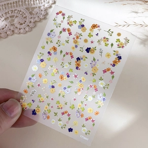 Relief Monet floral nail art stickers with colorful daisy patterns and green leaves YT5601