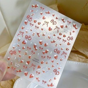 Adesivi per unghie 3D con fragola rossa, fiocchi glitterati e scritte Candy Baby