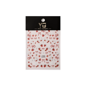 Sparkling strawberry and red bow nail art stickers with embossed candy baby designs
