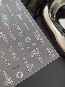 Detailed laser cyberpunk nail sticker with circuit board patterns and colorful reflection