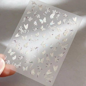 3D holographic butterfly and flower nail art stickers with aurora shell effect YT5486