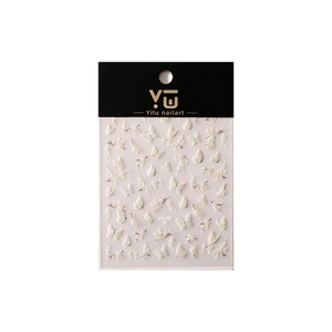 3D iridescent butterfly and white flower nail art stickers with embossed texture YT5486