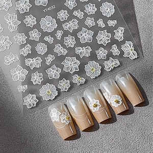 White 3D Embossed Flower Nail Art Stickers Butterfly Design Self Adhesive Decals For DIY Decoration Women Manicure Jewelry