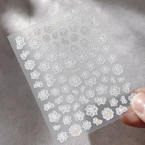 3D relief white flower and butterfly nail stickers for DIY manicure decoration YT4032