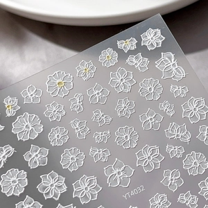 3D white embossed flower and butterfly nail art stickers with YT4032 model code