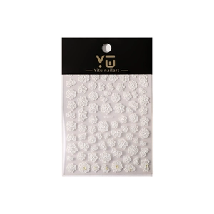 3D embossed white flower nail art stickers YT4032 with professional card packaging