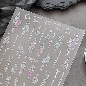 Holographic cyberpunk nail art sticker with circuit patterns and laser purple gradient