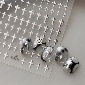 3D Silver Metallic Cross Nail Art Stickers Gothic Punk Relief Design DIY Manicure Decoration Decals For Women Nail Art